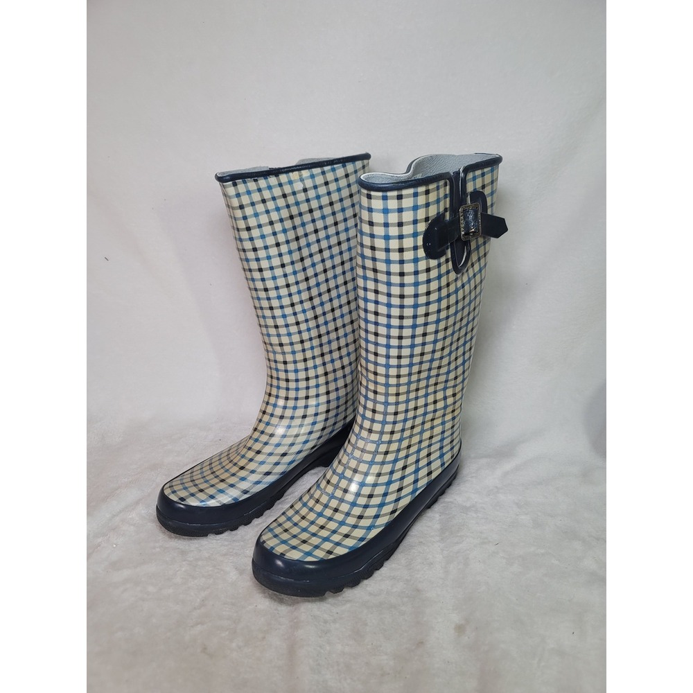 Sperry Top-Sider Blue Plaid Waterproof Rubber Rain Boots Nautical 11 Coastal